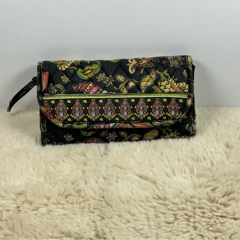 Black and Green Floral Wallet with Geometric Band Wallet‎ or Fanny Pack